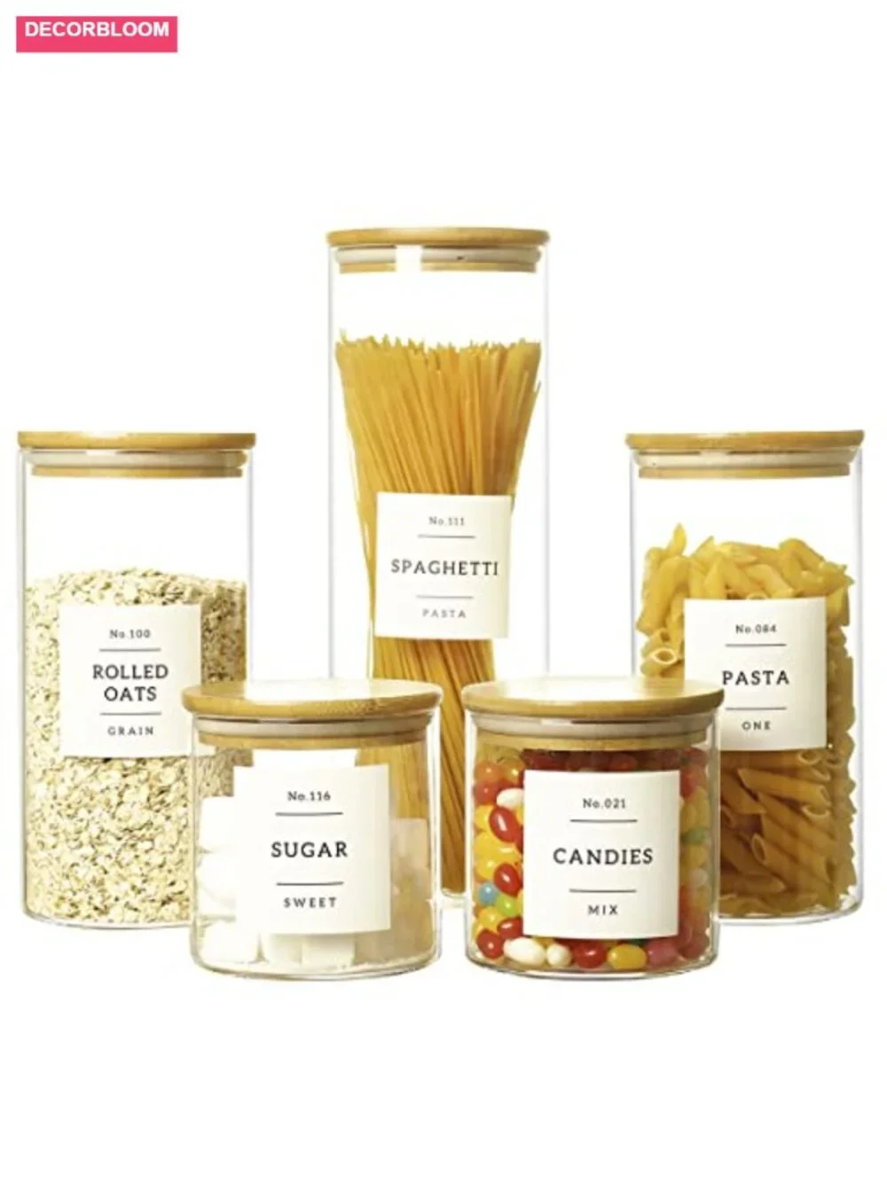 5 Pcs Glass Food Storage Containers With 132 Pantry Labels Preprinted